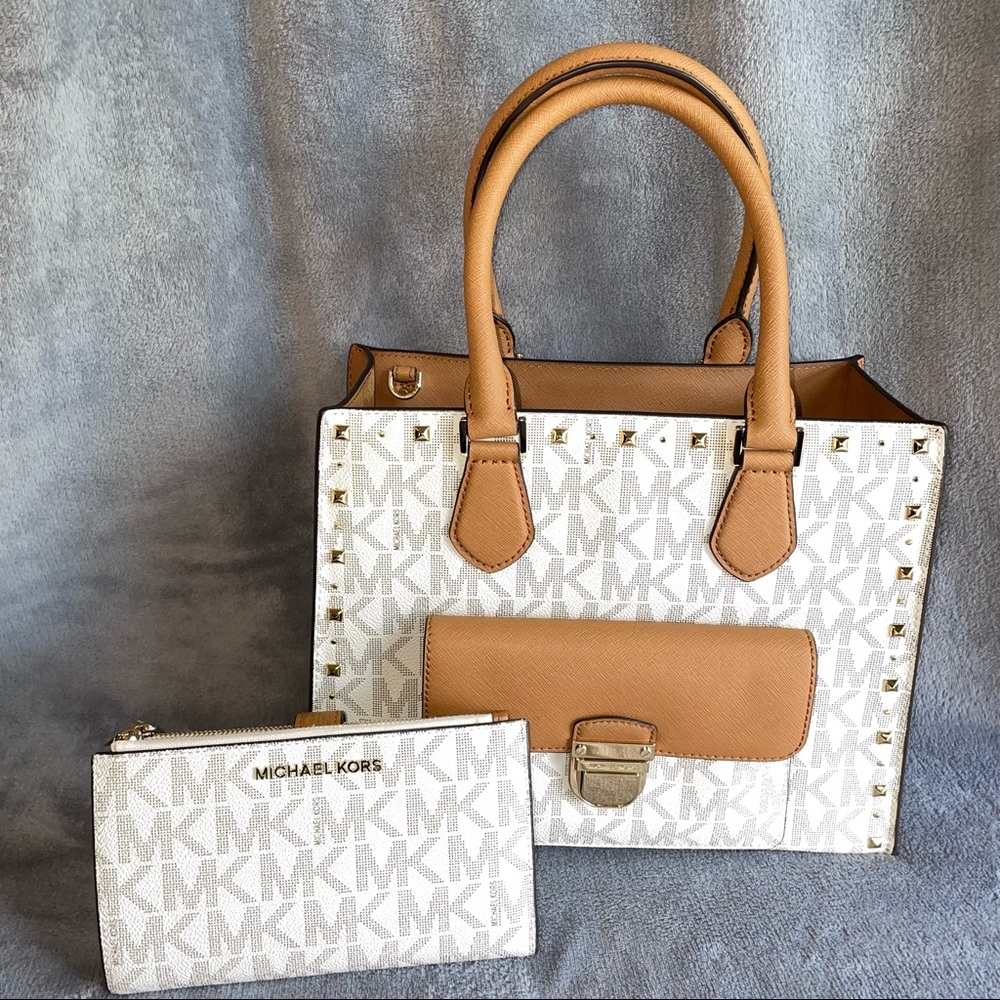 Michael Kors Logo Studded Bag and Wallet COMBO